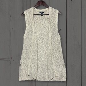 EUC Gap Cotton Marled Knit Open Front Longline Sweater Vest Women Large Grey